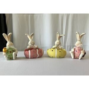Cottondale Resin Easter Bunnies Egg Figurines (Set of 4) Spring Easter Decor
